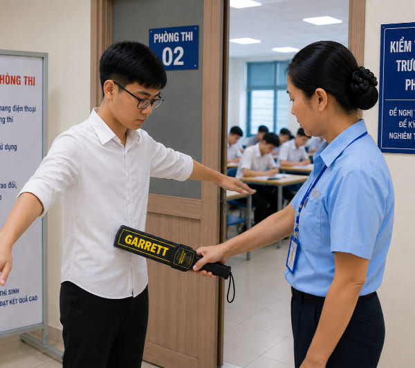 Máy dò kim loại Garrett Mỹ – Giải pháp kiểm tra điện thoại và thiết bị ghi hình trước phòng thi cho trường học và trung tâm đào tạo